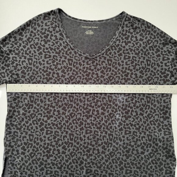 American Eagle AE Soft & Sexy Plush Sweater Gray Leopard Long-Sleeve V-Neck S - Picture 11 of 11